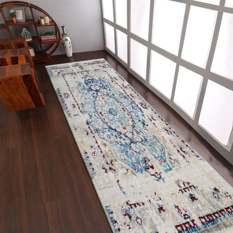MACHINE MADE POLYESTER AREA RUGS  -Ivory Blue Color, Oriental ,Living room rugs