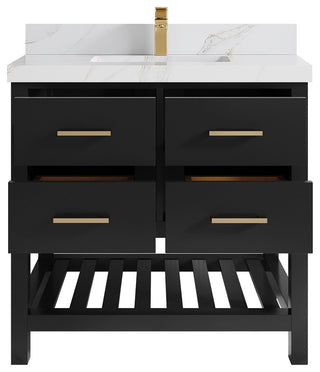 Parker 36" Single Sink Bath Vanity, Black 2" Calacatta Sienna