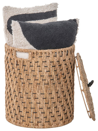 Round Lidded Vertical Weave Seagrass Laundry and Storage Basket With Liner