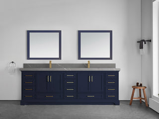 Fenway 84 Double Sink Bath Vanity in Navy Blue 2" Piatra Gray