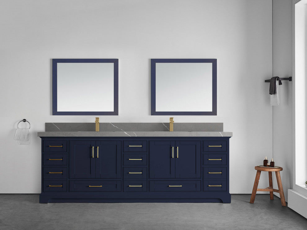 Fenway 84 Double Sink Bath Vanity in Navy Blue 2" Piatra Gray