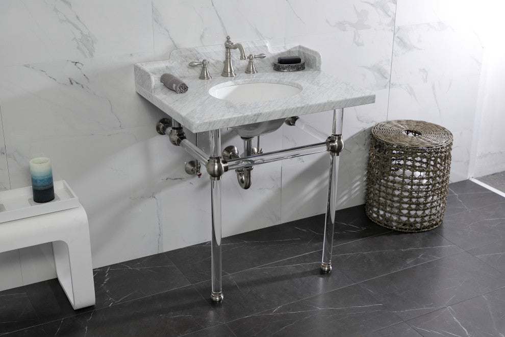 Kingston Brass LMS3030MA8 30" Carrara Marble Console Sink, Acrylic Legs