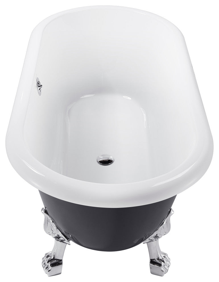 59" Acrylic Roll-Top Clawfoot Non-Whirlpool Bathtub, Gray