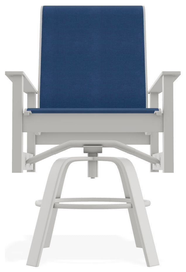Leeward Sling Balcony Height Outdoor Swivel Armchair, Cobalt/Snow