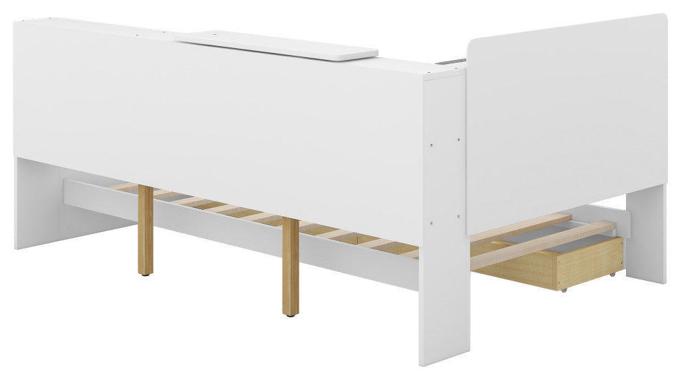 Gewnee Wood Twin Size platform bed with Storage Headboard