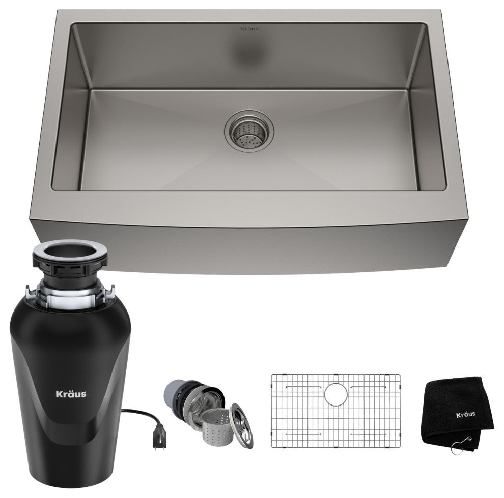 Standart PRO 33" Farmhouse Stainless Steel Kitchen Sink, Garbage Disposal