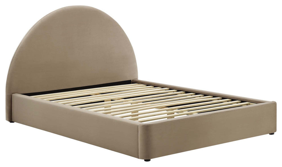 Resort Performance Velvet Arched Round Queen Platform Bed, Taupe