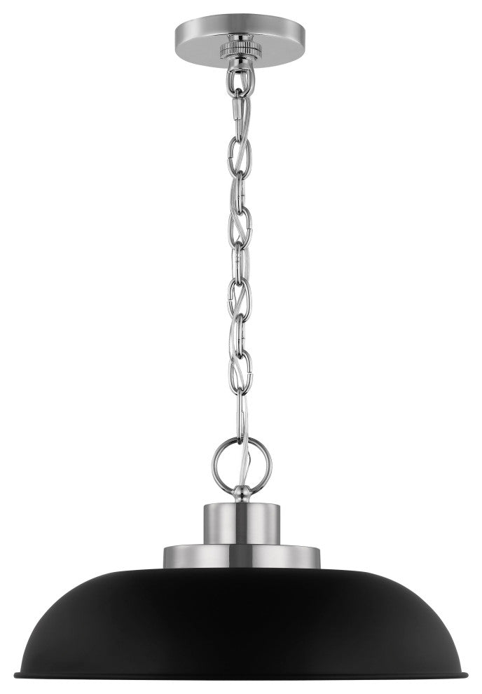 Colony 1-Light Small Pendant, Matte Black With Polished Nickel