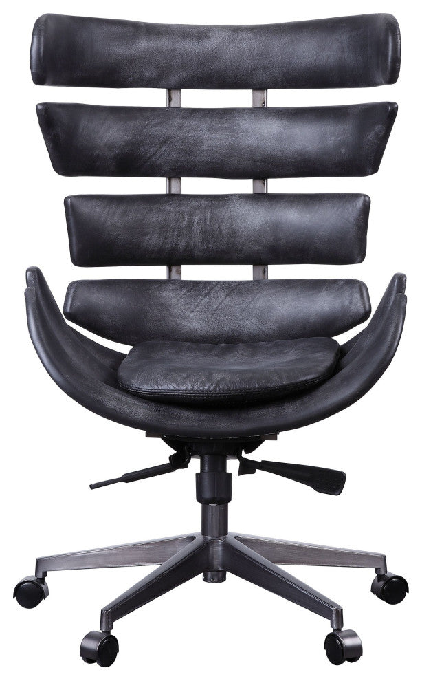 Megan Executive Office Chair, Vintage Black Top Grain Leather and Aluminum