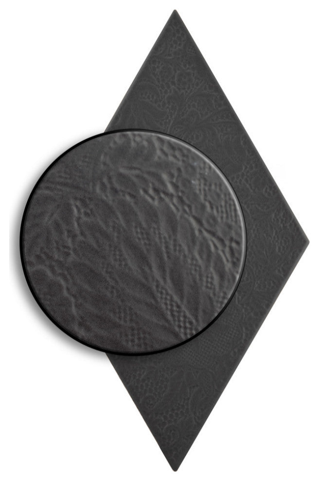 Rhombus Porcelain Floor and Wall Tile, Black, Sample