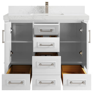 Aberdeen 42 Single Sink Bath Vanity in White 2" Empira Quartz
