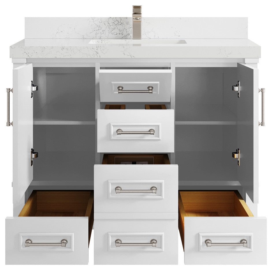 Aberdeen 42 Single Sink Bath Vanity in White 2" Empira Quartz