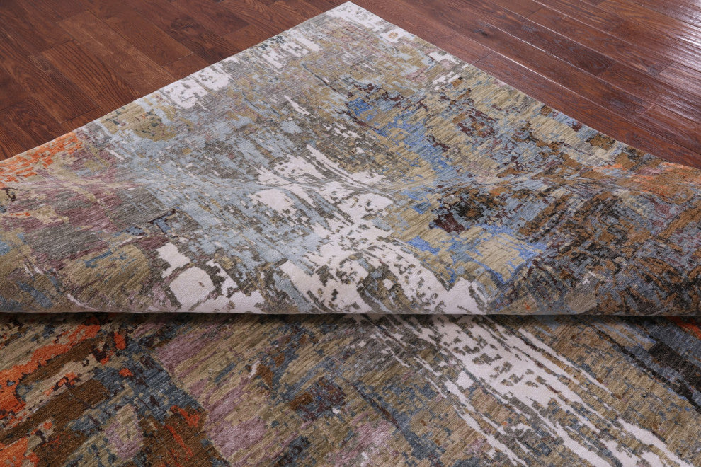 Wool and Silk Abstract Handmade Rug 9' 0" X 12' 1" Q6836