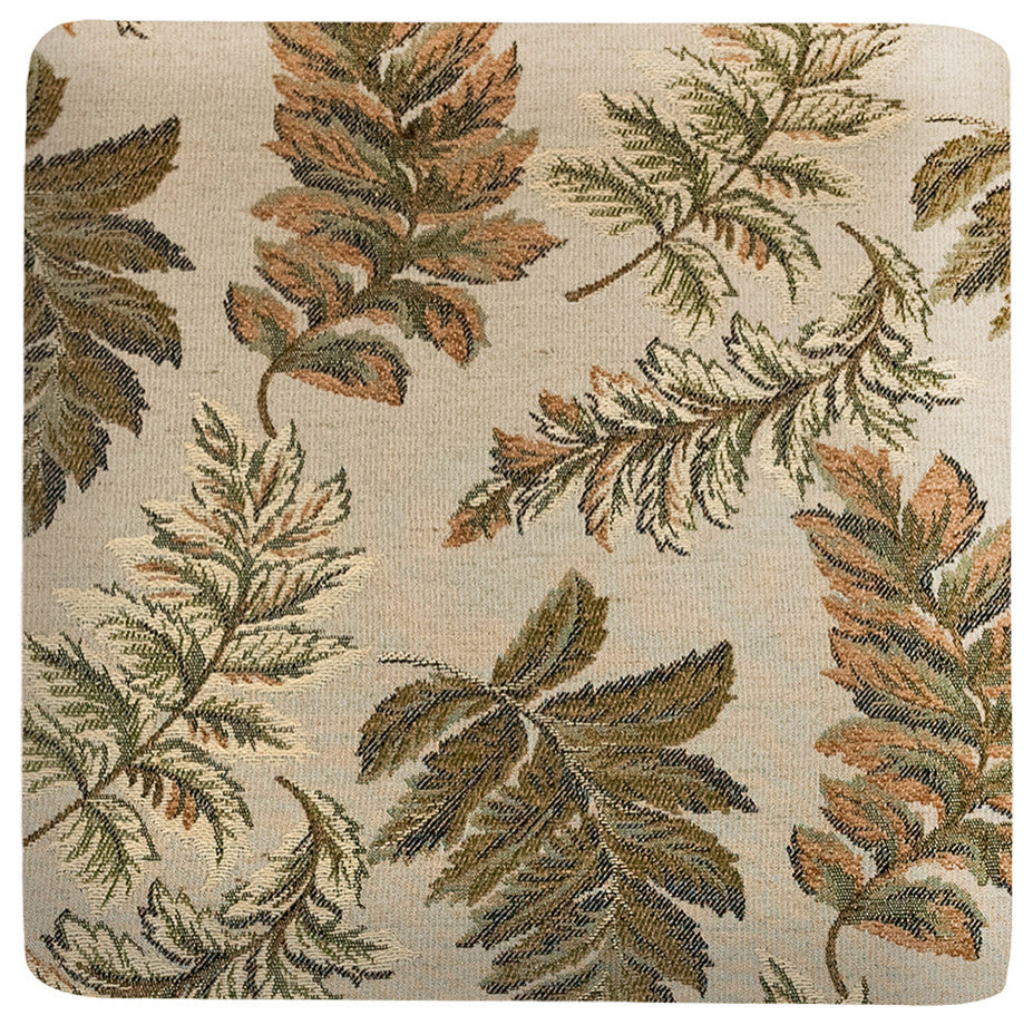 Jules 16" Square Footstool Accent Ottoman, Tan Floral Jacquard