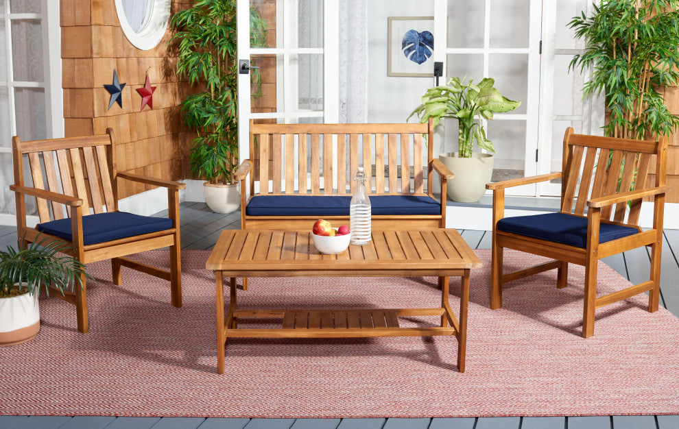 Safavieh Burbank 4-Piece Indoor-Outdoor Living Set, Natural/Navy