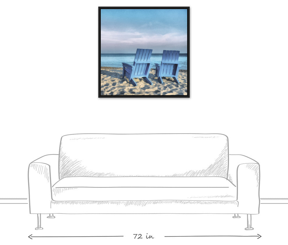Blue Beach Chairs Photo 30x30 Black Floating Framed Canvas