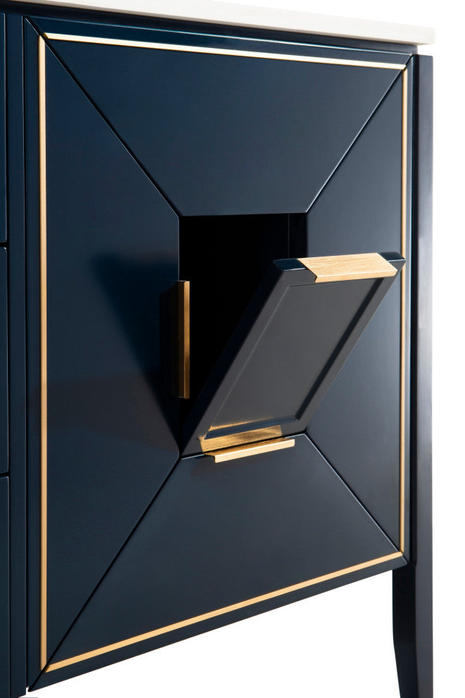 Vetro 60" Vanity With Quartz Counter Top, Gloss White, Navy Blue