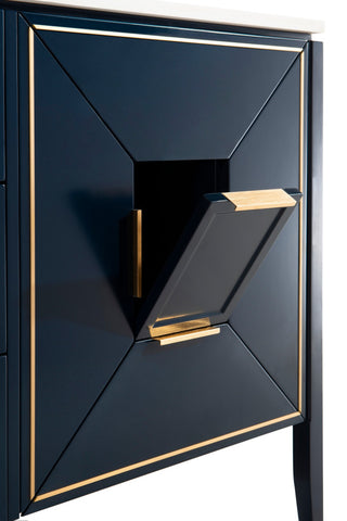 Vetro 60" Vanity With Quartz Counter Top, Gloss White, Navy Blue