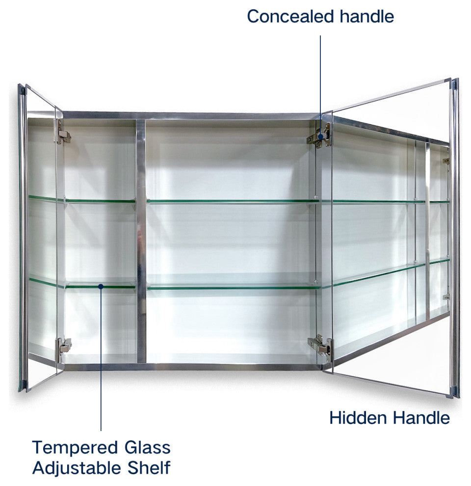 Aurora Recessed or Surface Mount Frameless Mirror with 2 Shelves,30x26Inch