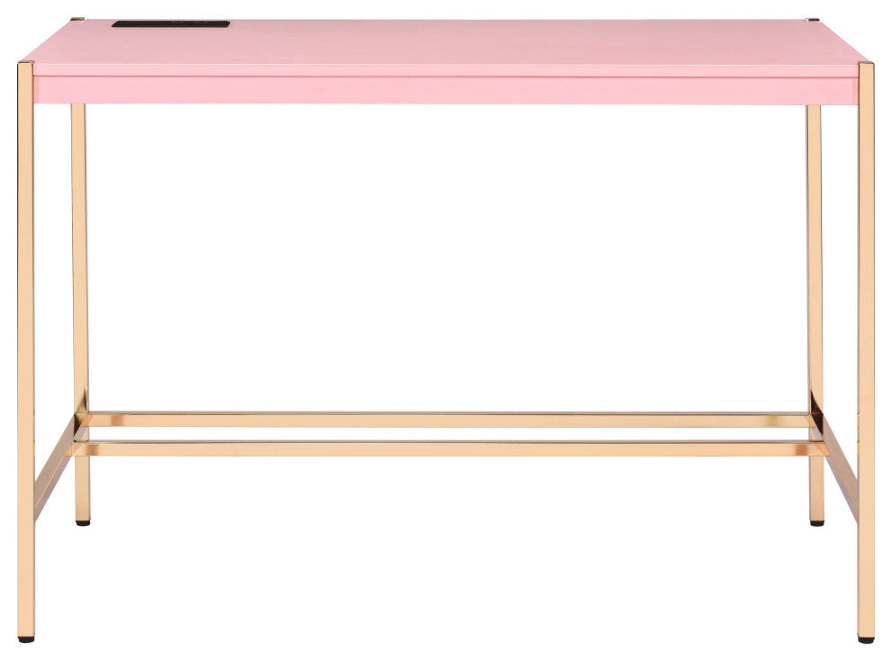 Midriaks Writing Desk WithUSB, Pink and Gold Finish