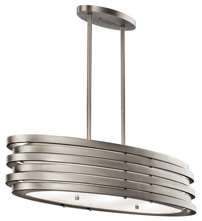 Contemporary Roswell Chandelier Oval Pendant in Brushed Nickel