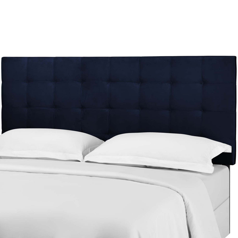 Contemporary Modern King Size Tufted Headboard, Velvet Fabric, Navy Blue