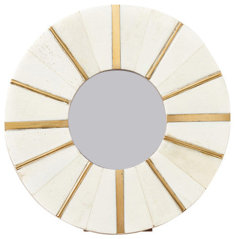 Mukhendu 3"x3" Round Picture Frame Carved Bone, Brass Accents