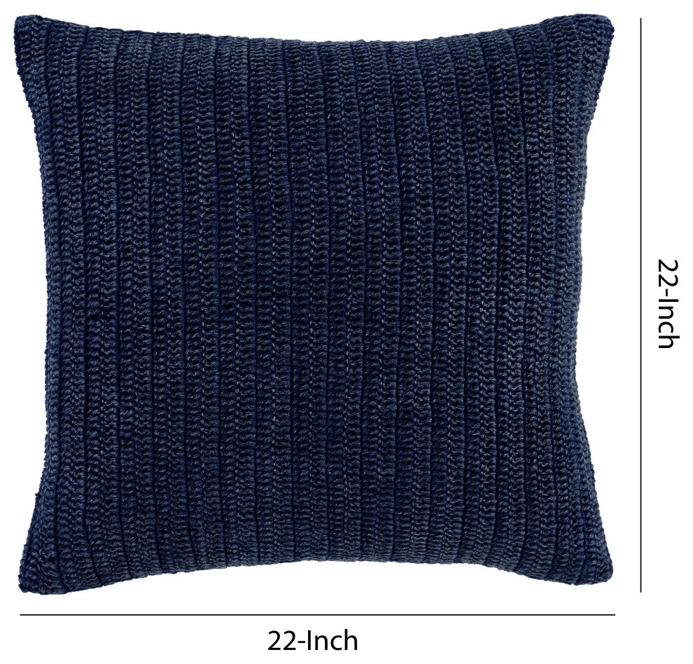 Benzara BM228836 Square Fabric Throw Pillow With Hand Knit Details, Blue