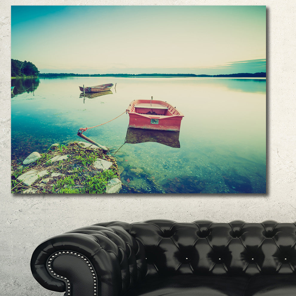 Beautiful Lake Vintage View, Boat Canvas Art Print, 40"x30"