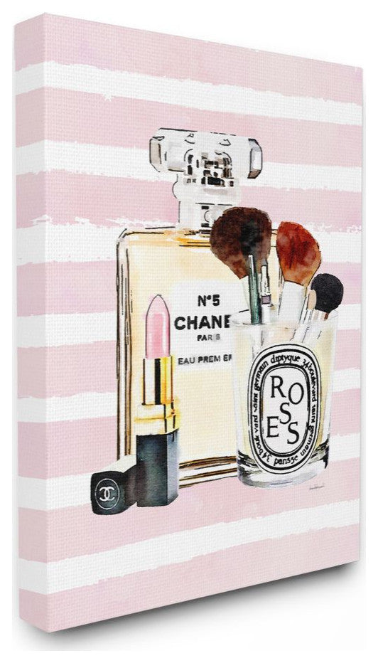 High Fashion Makeup Cosmetics with Chic Pink Stripes24x30