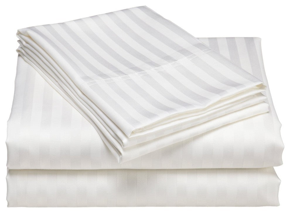 600 Thread Count 100% Cotton Stripe Sheet Set, White, Queen