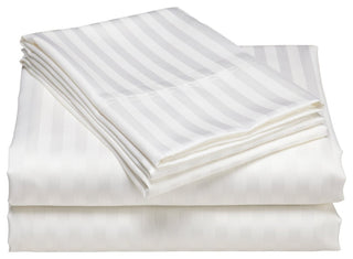 600 Thread Count 100% Cotton Stripe Sheet Set, White, Queen