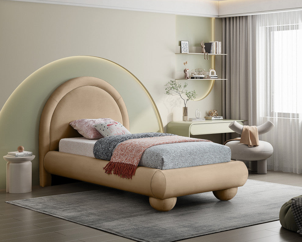 Madrid Upholstered Bed, Beige, Twin, Velvet