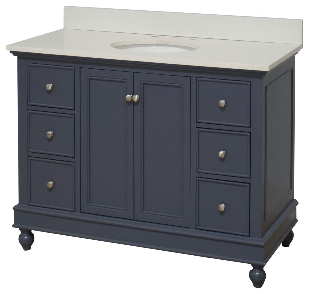Bella 48" Bathroom Vanity, Marine Gray, Quartz
