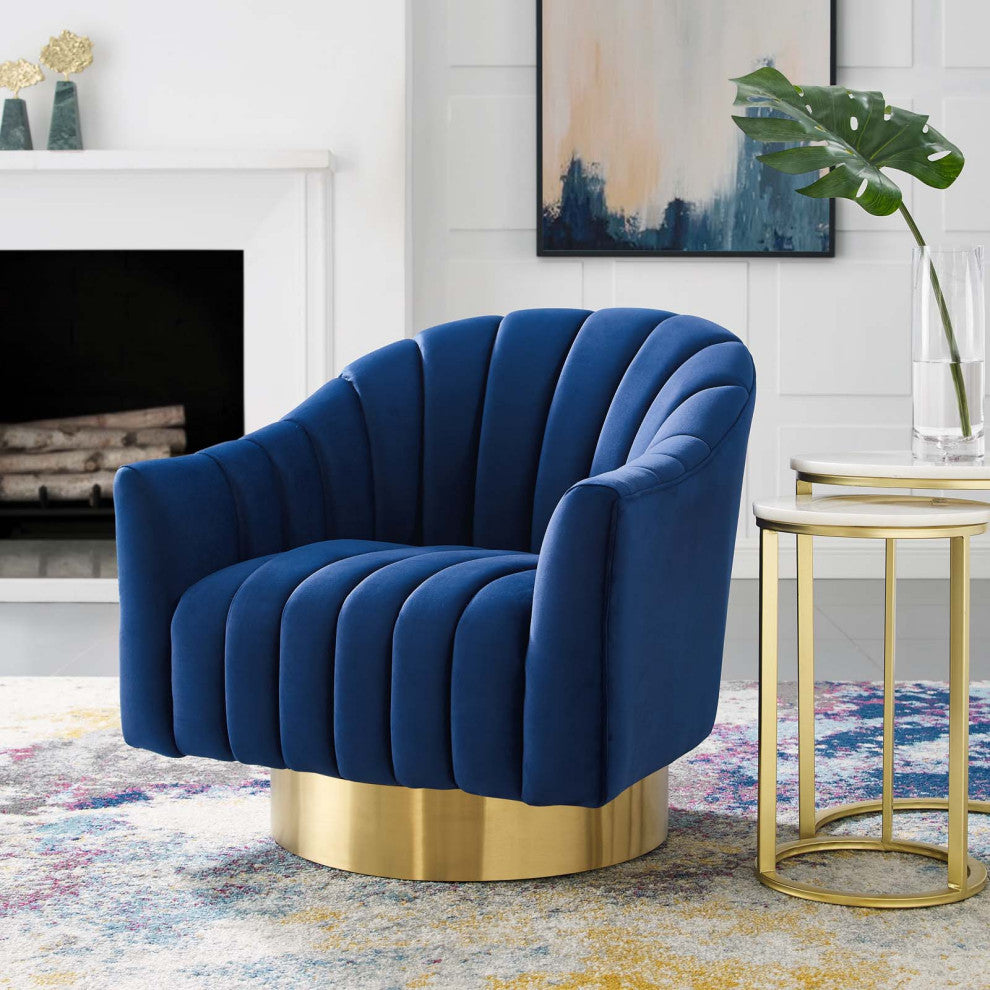 Modern Lounge Accent Side Chair, Velvet Fabric Metal Steel, Navy Blue