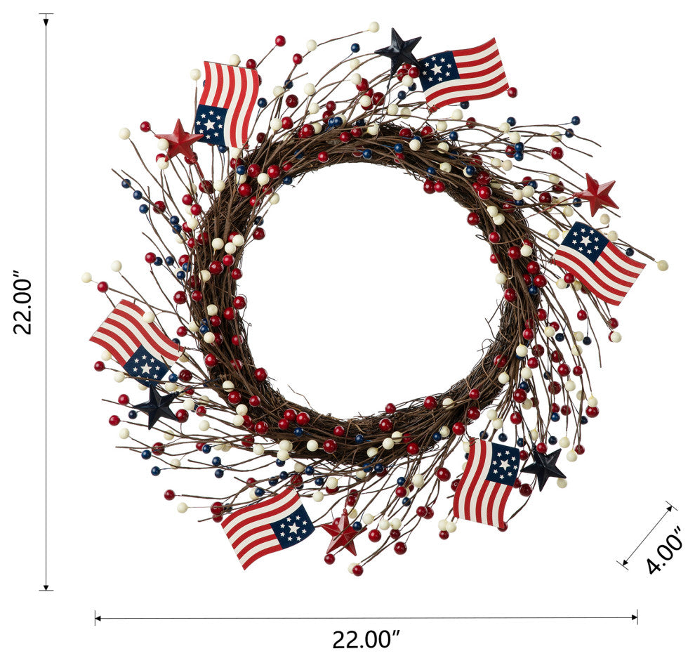 22"D Patriotic/Americana Flag and Berry Wreath