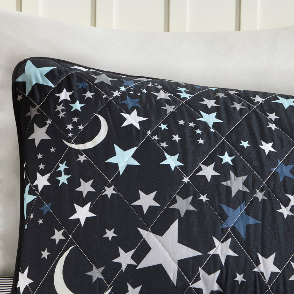 Mi Zone Kids Starry Night Stars Coverlet Set, Black, Antimicrobial, Twin