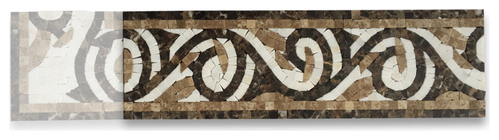 Marble Mosaic Border Listello Tile Garden Emperador 4.7x15.7 Polished, 1 piece