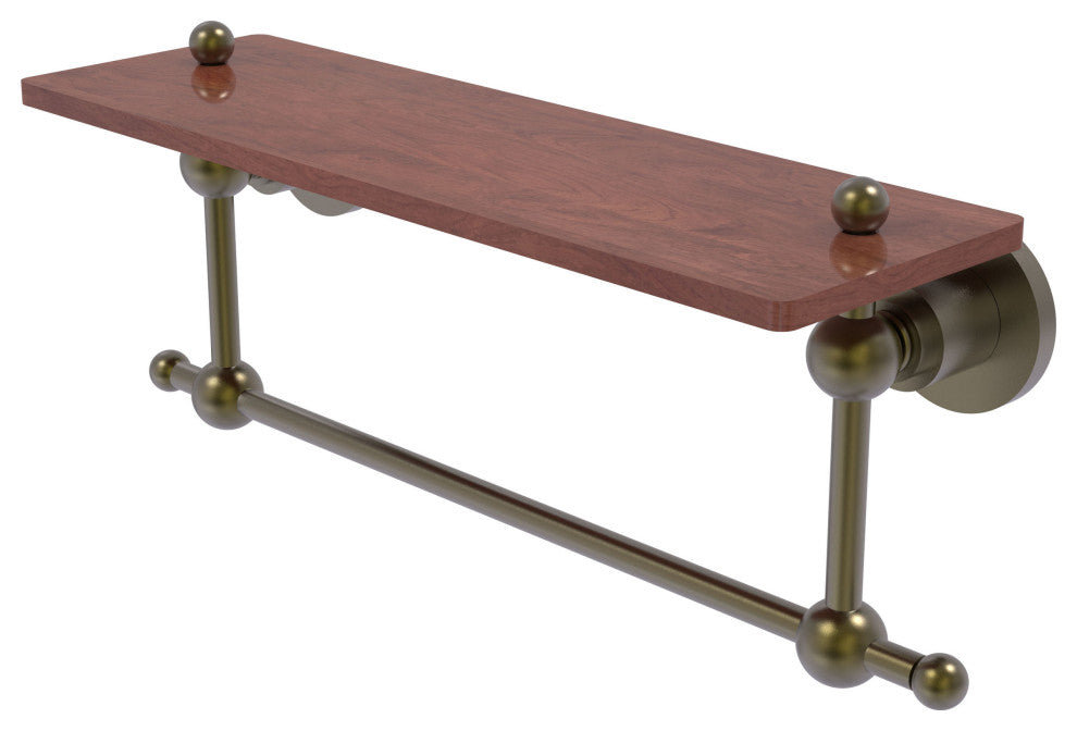 Astor Place 16" Solid Wood Shelf with Towel Bar, Antique Brass