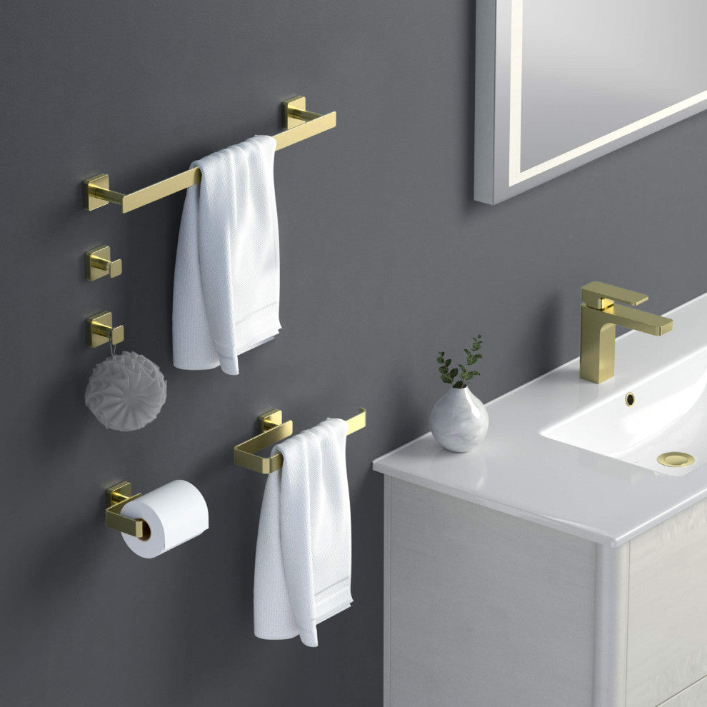 Blaze 5 Piece Bathroom Hardware Set, Brushed Gold