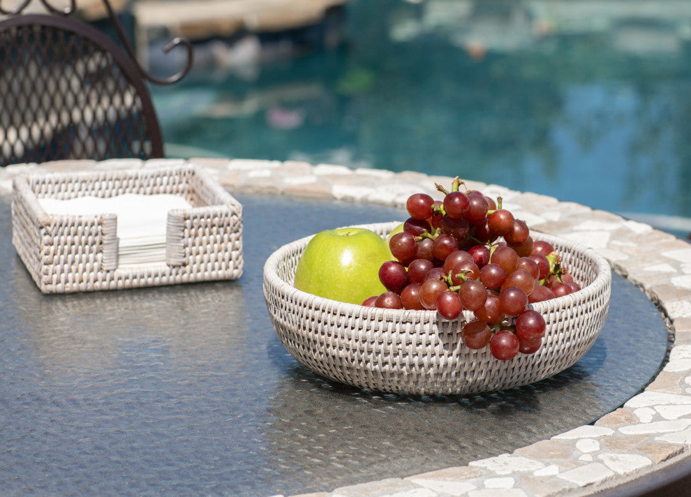 Artifacts Rattan Rattan Everything Bowl, White Wash