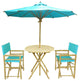 Bamboo Patio Set Of 2 Pottery Director Chairs And Round Table, Matching Umbrella, Aqua Blue