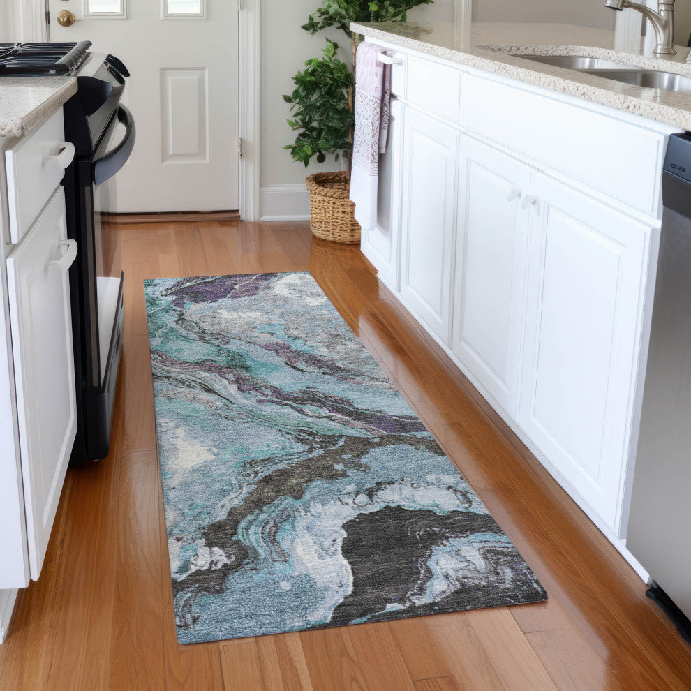Machine Washable Indoor/Outdoor Chantille ACN1908 Teal 2'3" x 7'6" Runner Rug