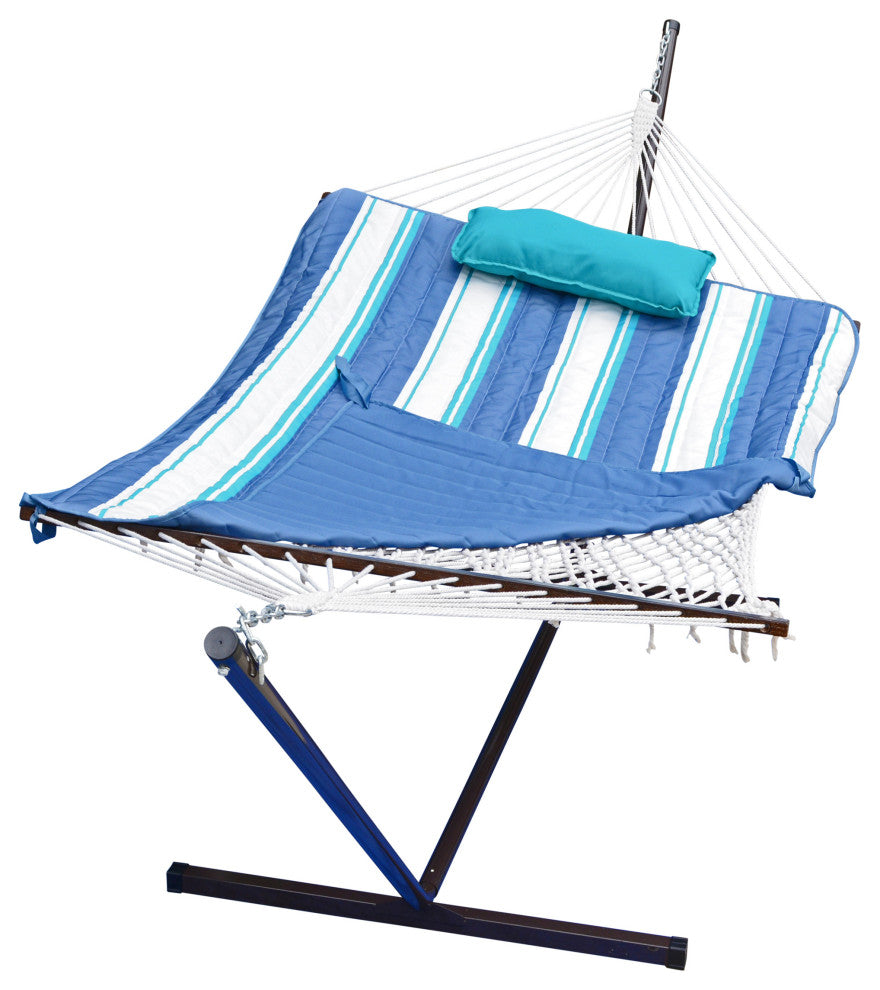 12' Cotton Rope Hammock, Stand, Pad and Pillow Combination