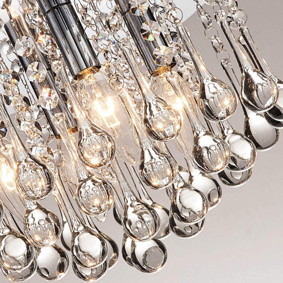 Bella 4-Light Chrome Finish Flush Mount With Clear Crystal Drops