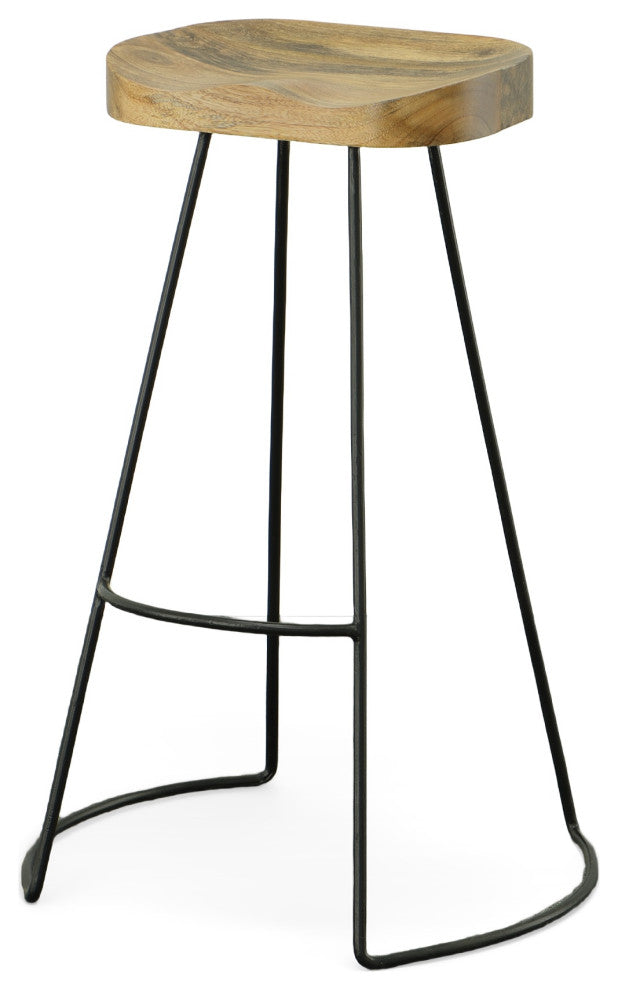 Stationary Solid Mango Wood Seat Tractor Stool, Natural/Black