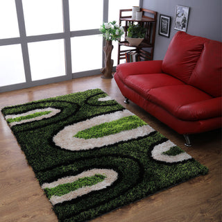 Hand Tufted Shag Polyester Area Rug Contemporary Green Beige, [Rectangle] 8'x10'