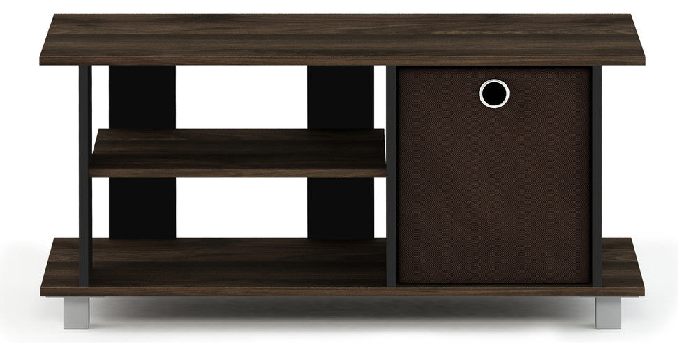 Simplistic TV Entertainment Center With Bin Drawers, Columbia Walnut/Dark Brown