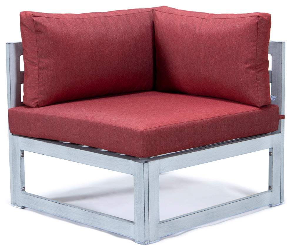 LeisureMod Chelsea 7-Piece Gray Patio Sectional With Fire Pit Table, Red