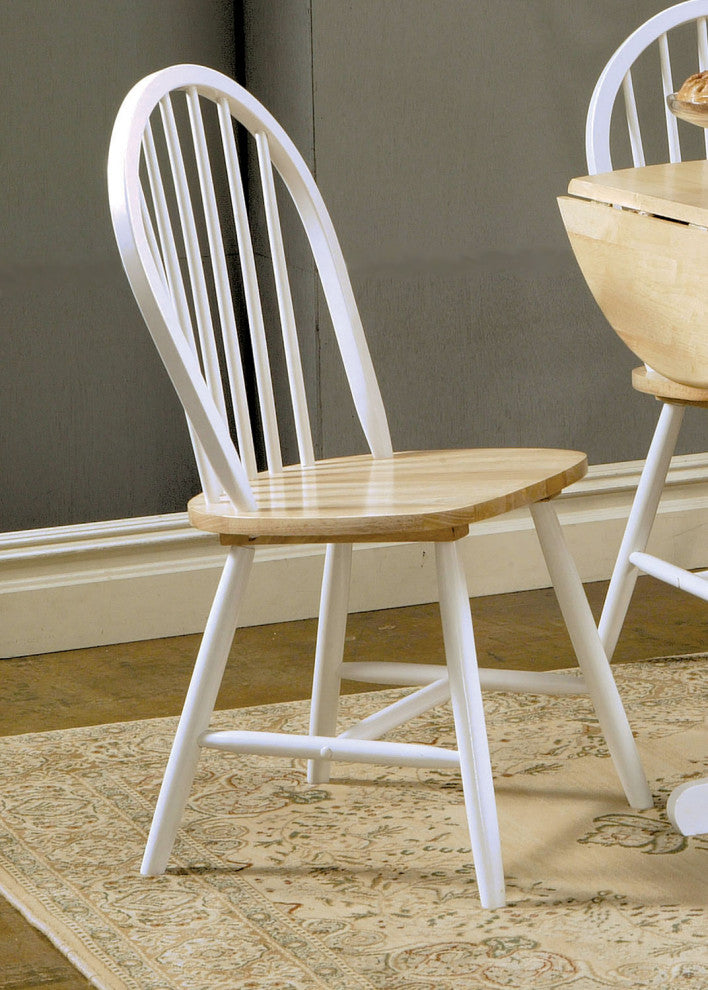 Dining Side Chair With Spindle Back, Set of 4, Natural and White